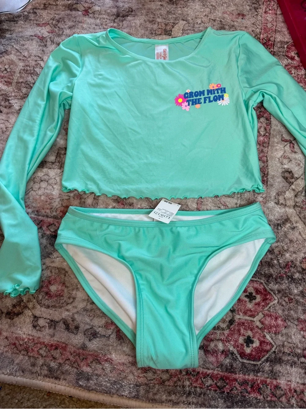 New cat & Jack two piece long sleeve grow with the flow swimsuit